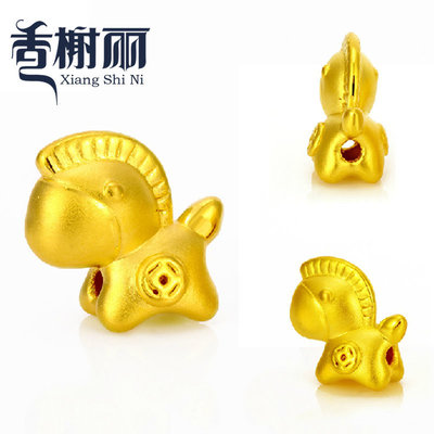 香榭丽珠宝 小马转运珠 3D硬金 999 足金黄金马上有钱 生肖马吊坠 转运珠(0.98g)香榭丽金银饰品